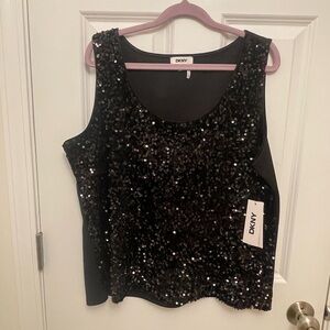 DKNY Sparkling Black Sequin Tank Top NWT